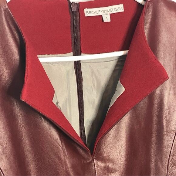 Beckley By Mellissa Mila Oxblood Leather Pleated Mini Dress Sleeveless Luxury - Picture 13 of 14